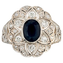 GIA Certified 1.30 Carat Oval Sapphire Diamond Yellow Gold Silver Cocktail Ring