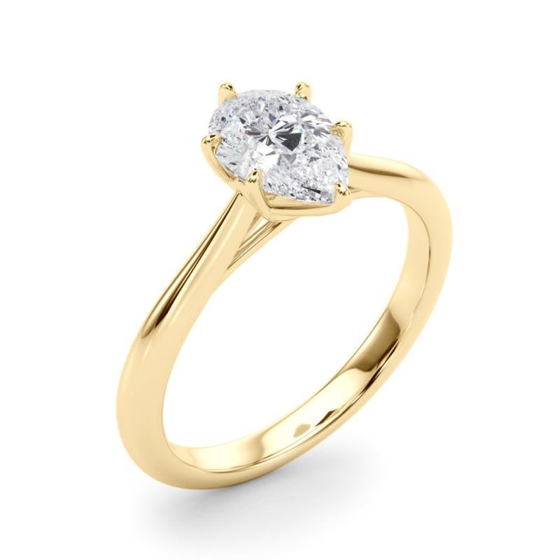 Donna GIA Certified 1,30 Carat Pear Solitaire Cathedral 18K Yellow Gold Ring in vendita