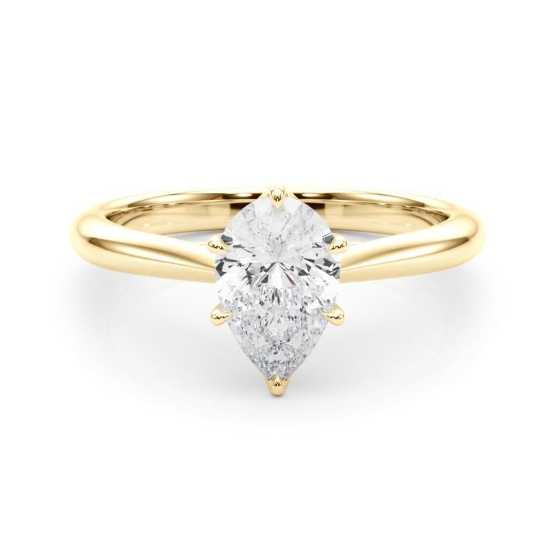 GIA Certified 1.30 Carat Pear Solitaire Cathedral 18K Yellow Gold Diamond Ring