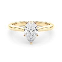 GIA Certified 1.30 Carat Pear Solitaire Cathedral 18K Yellow Gold Diamond Ring