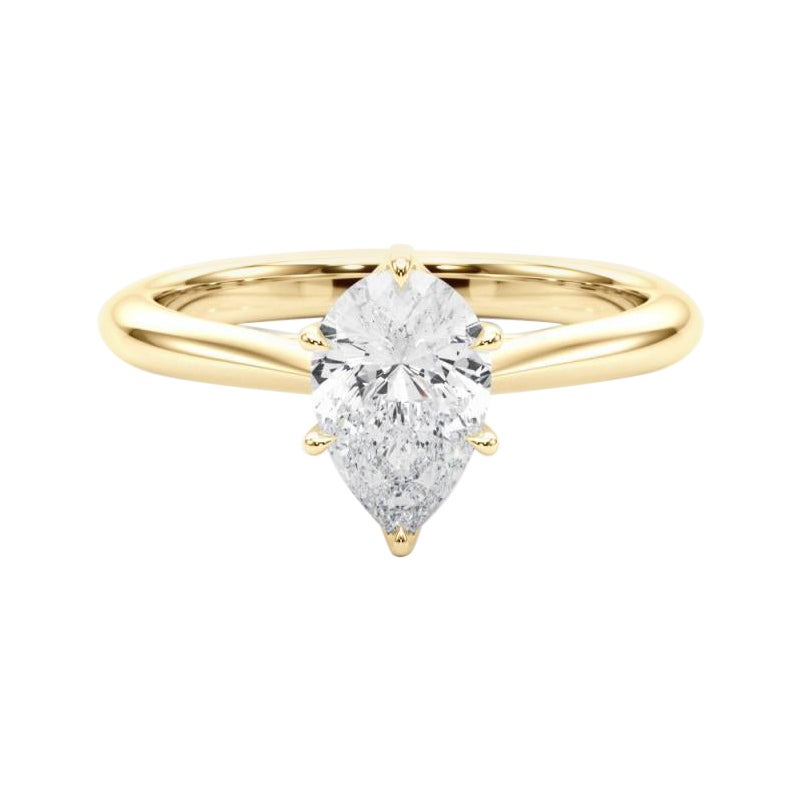 GIA Certified 1.30 Carat Pear Solitaire Cathedral 18K Yellow Gold Diamond Ring