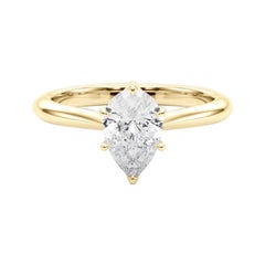 GIA Certified 1.30 Carat Pear Solitaire Cathedral 18K Yellow Gold Diamond Ring