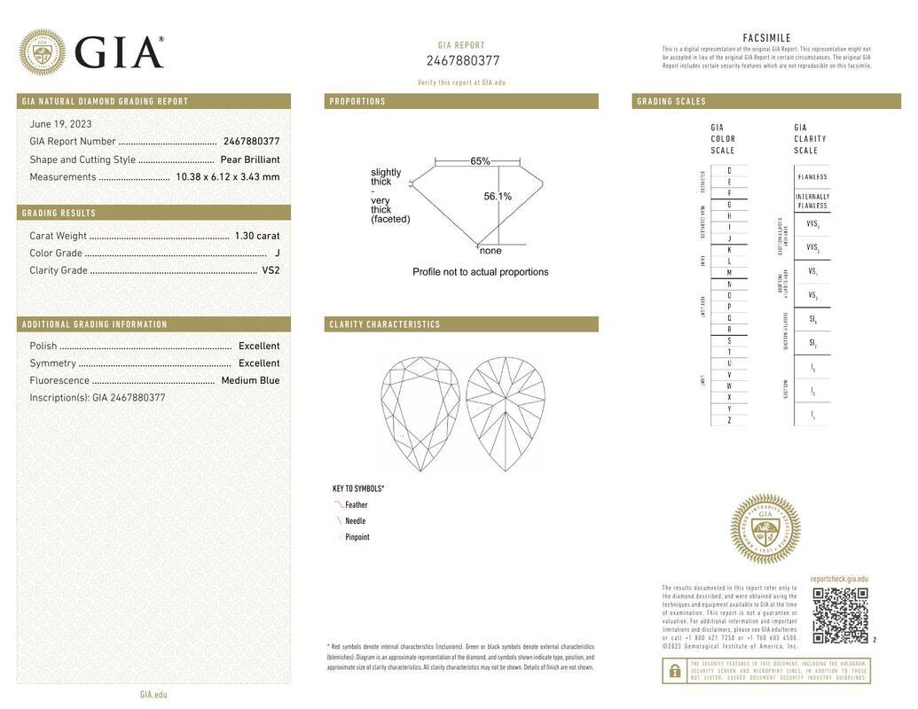 GIA Certificado 1.30 Quilates Pera Solitario Catedral  Anillo de diamantes Contemporáneo en venta