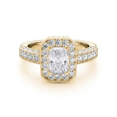 GIA zertifiziert 1,30 Karat Radiant Halo Openwork Pave Diamant Ring