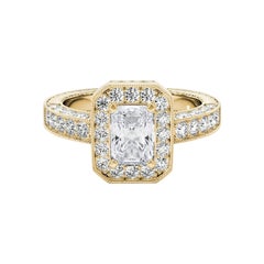 GIA Certified 1,30 Carat Radiant Halo Openwork Diamond Ring