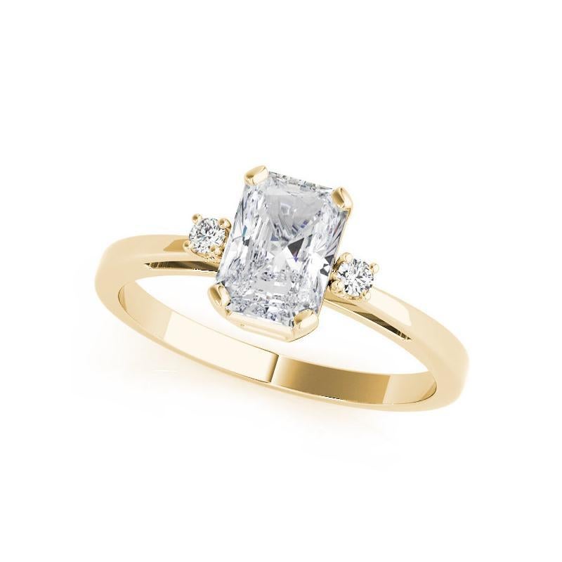 GIA-zertifizierter dreisteiniger Diamantring mit 1,30 Karat aus 18 Karat Gelbgold (Radiantschliff)