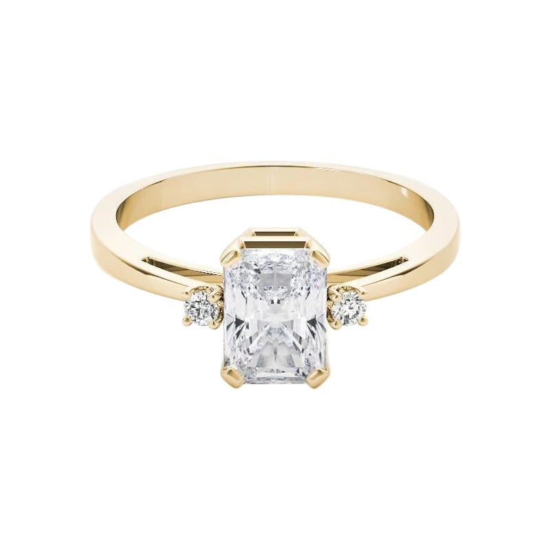 GIA Certified 1.30 Carat Radiant Three-Stone 18K Yellow Gold Diamond Ring