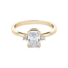 GIA Certified 1.30 Carat Radiant Three-Stone 18K Yellow Gold Diamond Ring