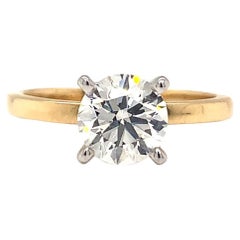 Bague de fiançailles solitaire en or 18 carats avec diamant rond certifié GIA de 1,30 carat