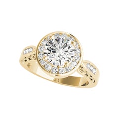 GIA Certified 1.30 Carat Round Halo Flower Basket Channel Diamond Ring