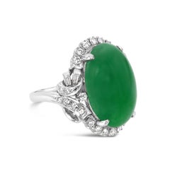 GIA Certified 13.00 Carats Oval Shape Cabochon Jade Cocktail Ring in Platinum