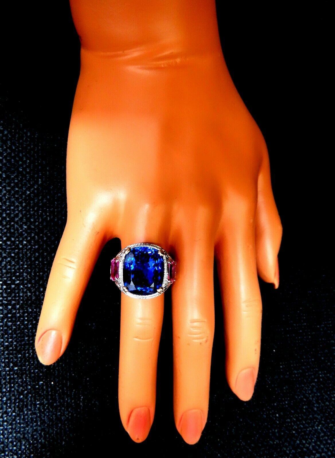 GIA Certified 13.01 Natural Blue Tanzanite Diamonds Ring 14kt Pink Sapphires For Sale 5