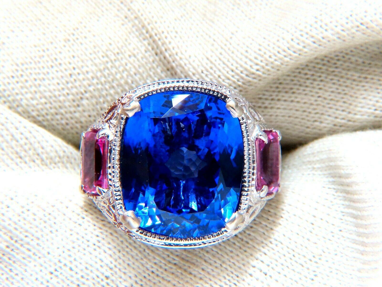 GIA Certified 13.01 Natural Blue Tanzanite Diamonds Ring 14kt Pink Sapphires For Sale 1