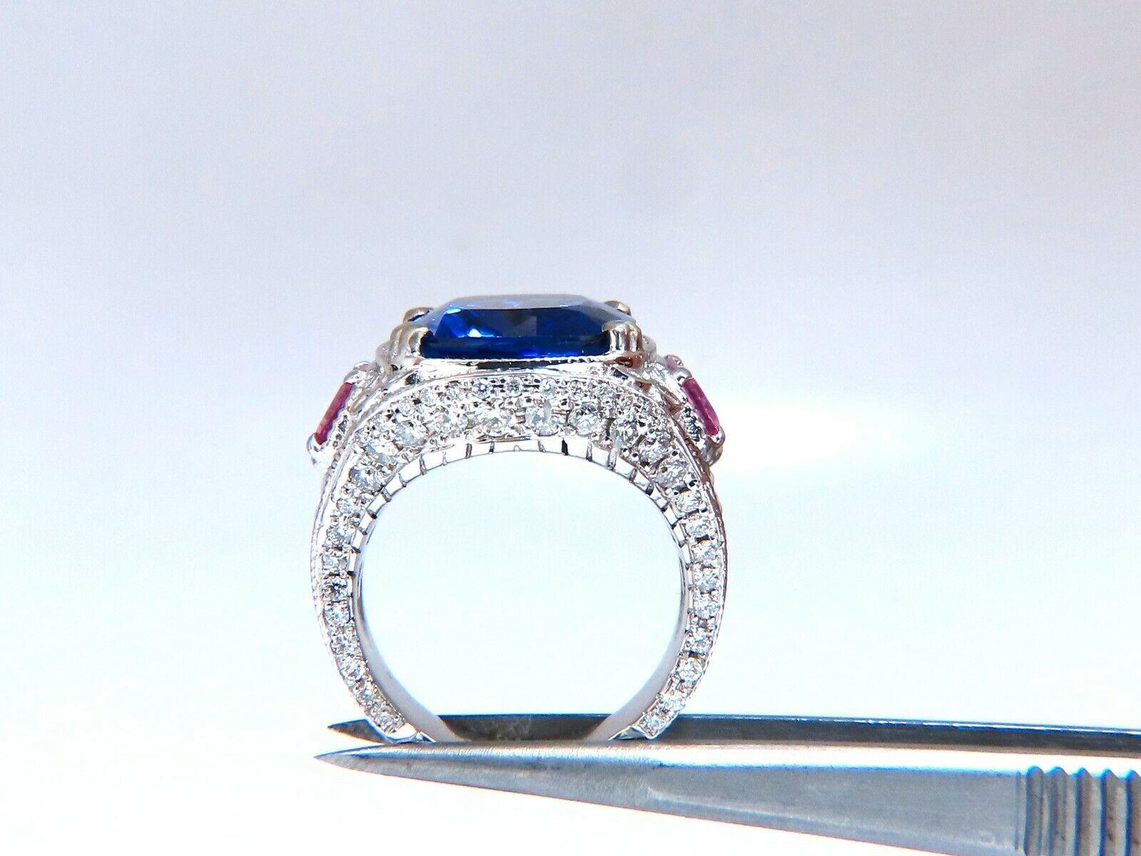 GIA Certified 13.01 Natural Blue Tanzanite Diamonds Ring 14kt Pink Sapphires For Sale 2