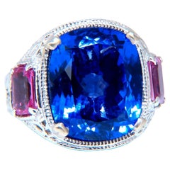 GIA Certified 13.01 Natural Blue Tanzanite Diamonds Ring 14kt Pink Sapphires
