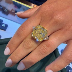 GIA Certified 13.03 Carat Flawless Radiant Fancy Yellow Diamond Ring