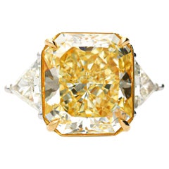 GIA Certified 13.03 Carat Flawless Radiant Fancy Yellow Diamond Ring