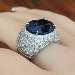 GIA Certified 13.04ct Ceylon Sapphire & Diamond Ring, 18k White Gold