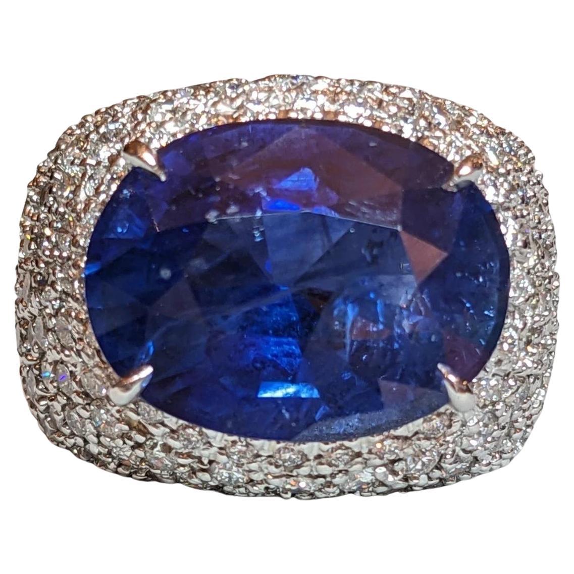 GIA Certified 13.04ct Ceylon Sapphire & Diamond Ring, 18k White Gold