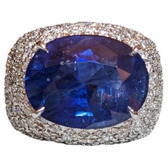 GIA Certified 13.04ct Ceylon Sapphire & Diamond Ring, 18k White Gold