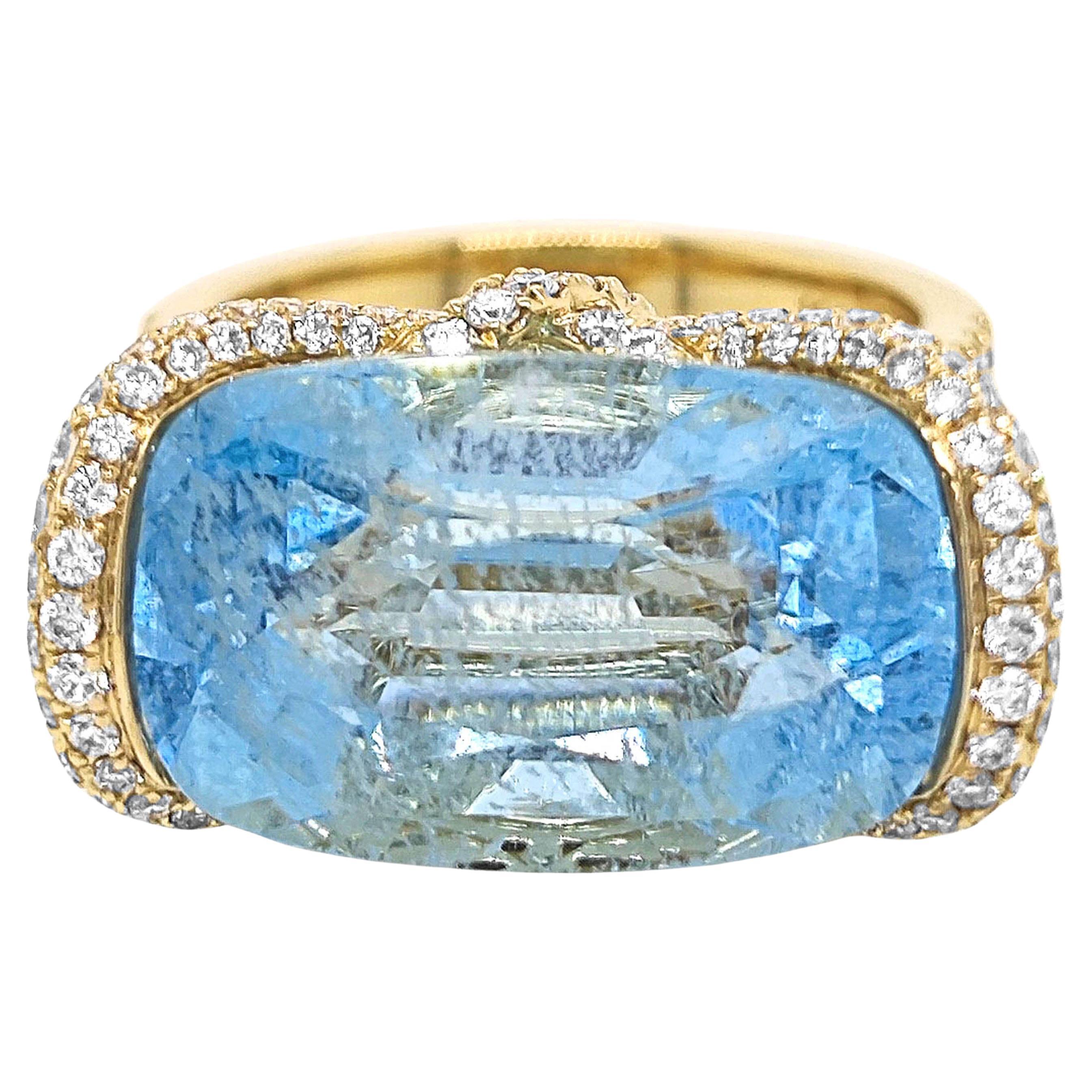 1 Aquamarine Gemstone: 11.55 Carats
114 White Round Diamonds: 0.62 Carats
70 White Round Diamonds: 0.89 Carats
Metal: 18K Yellow Gold, 10.10 Grams
GIA Certificate 7235411219 