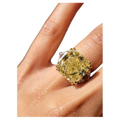 Issac Nussbaum 13.06 Carat Fancy Yellow Radiant Diamond et 2 Half Moon 1.00 CTW