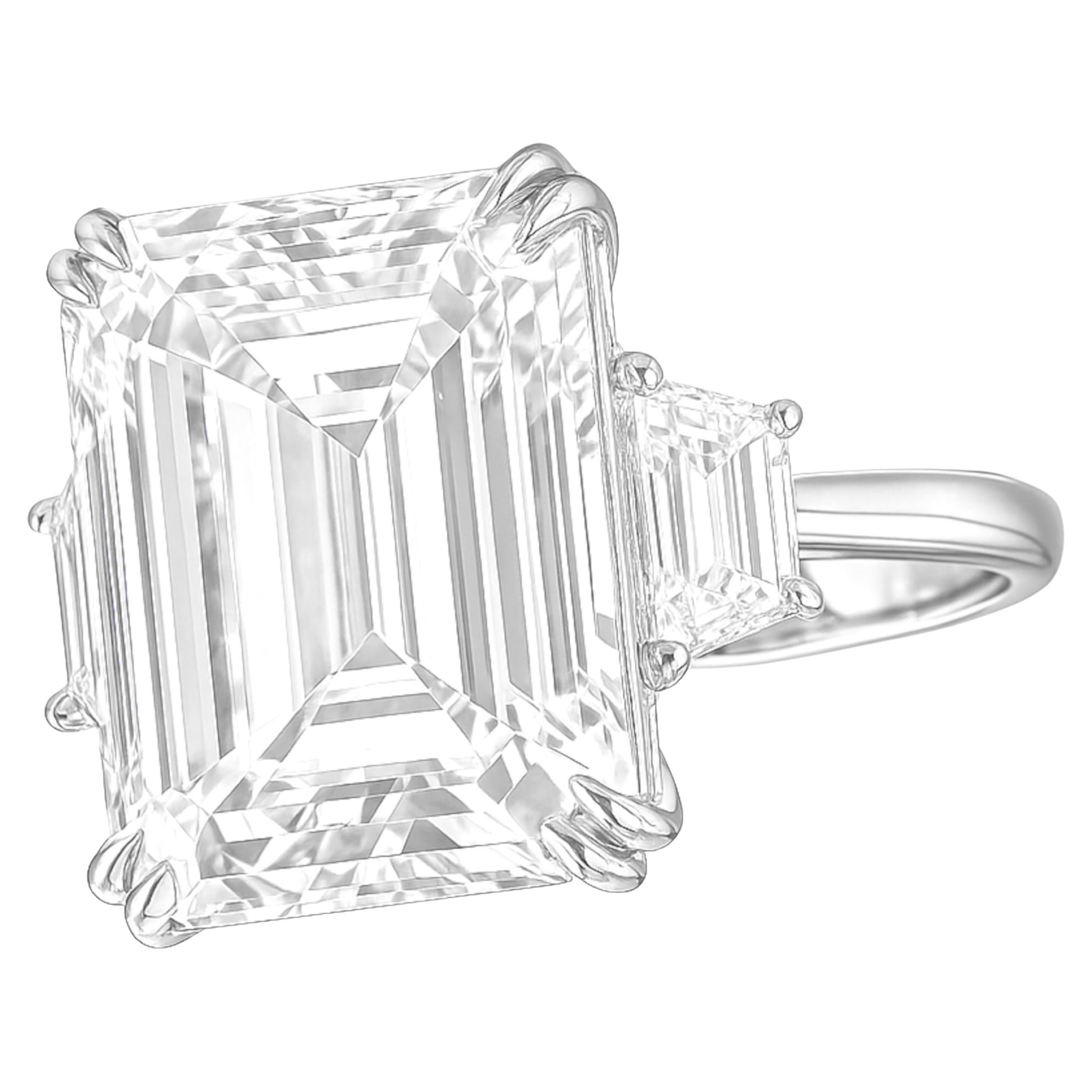 Contemporary GIA Certified 13 Carat Emerald Cut Diamond Platinum Ring For Sale