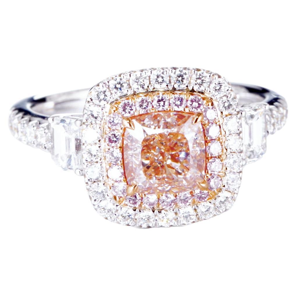 GIA-zertifiziert, 1,30ct natürlichen Fancy Pink-Brown Cushion Diamond Ring 18KT Gold 