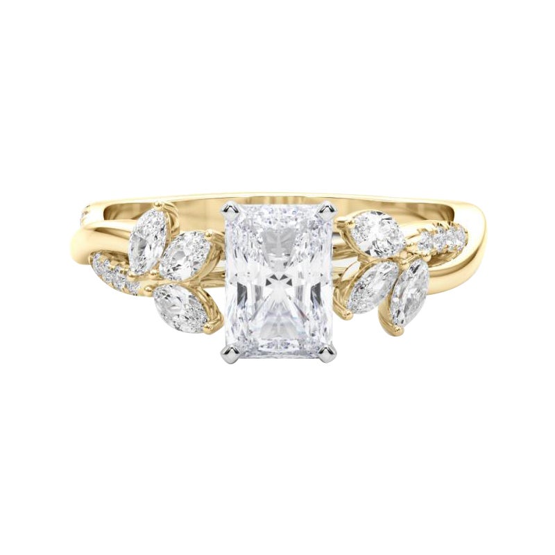 Anello con diamante GIA certificato 1,30ct Radiant Entwined Garden Flower Vine