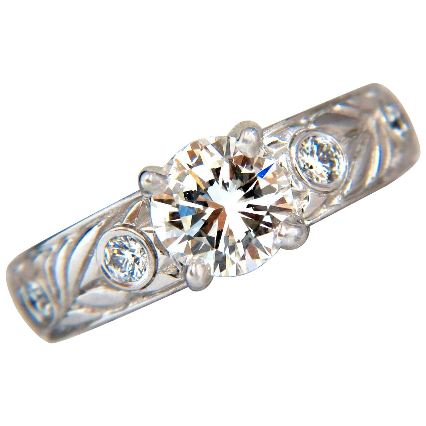 GIA certified 1.30ct. Round cut diamonds ring G/VVS-1 platinum classic & Wreath* For Sale