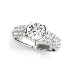 Anello di diamanti in platino con solitario moderno a mezzo castone, certificato GIA da 1,30 ct.