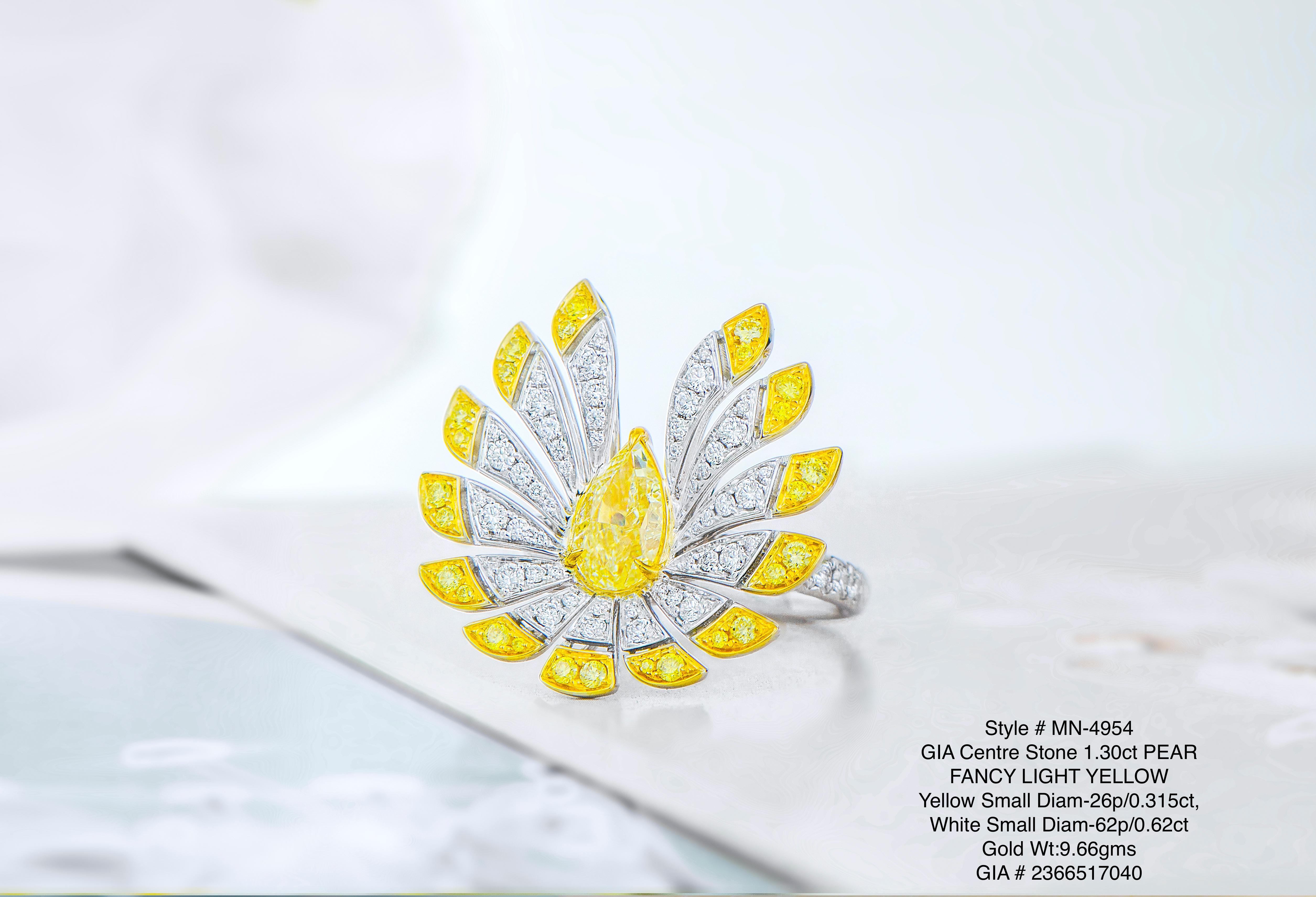 Contemporary GIA Certified, 1.30 Carats Fancy Light Yellow Pear, Natural Fancy Colour Diamond For Sale
