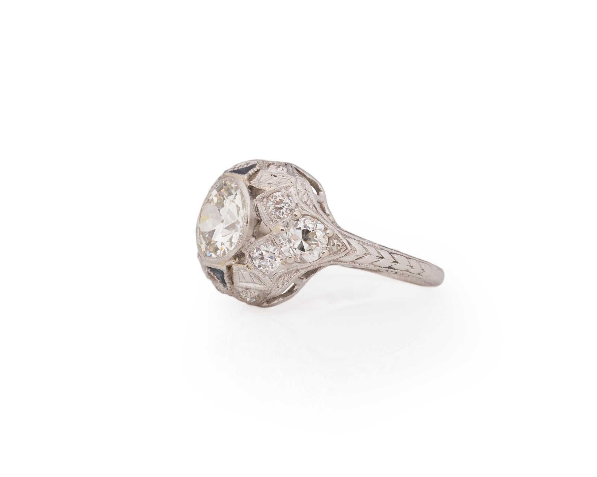 Old European Cut GIA Certified 1.31 Carat Art Deco Diamond Platinum Engagement Ring For Sale