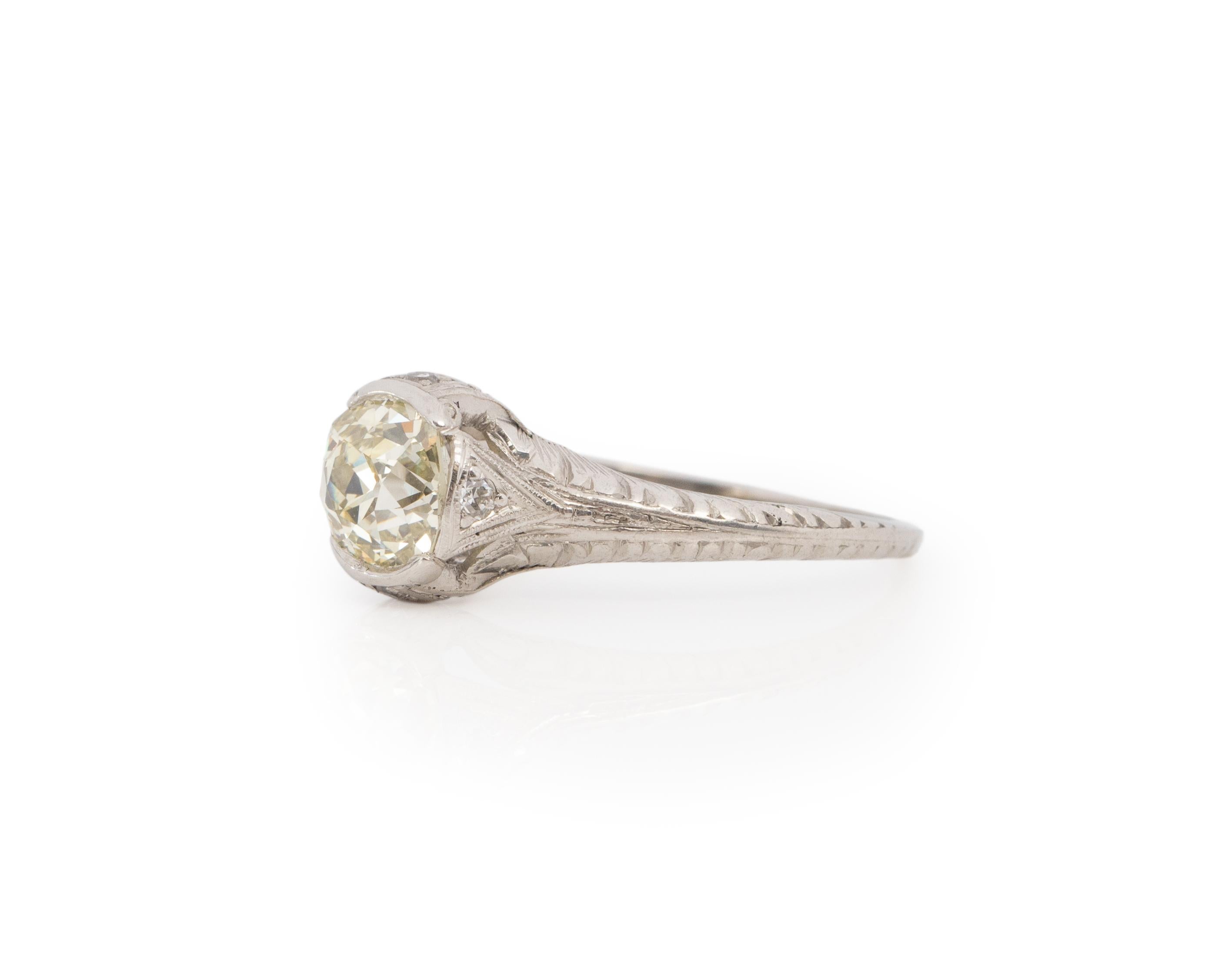 Old Mine Cut GIA Certified 1.31 Carat Art Deco Diamond Platinum Engagement Ring For Sale