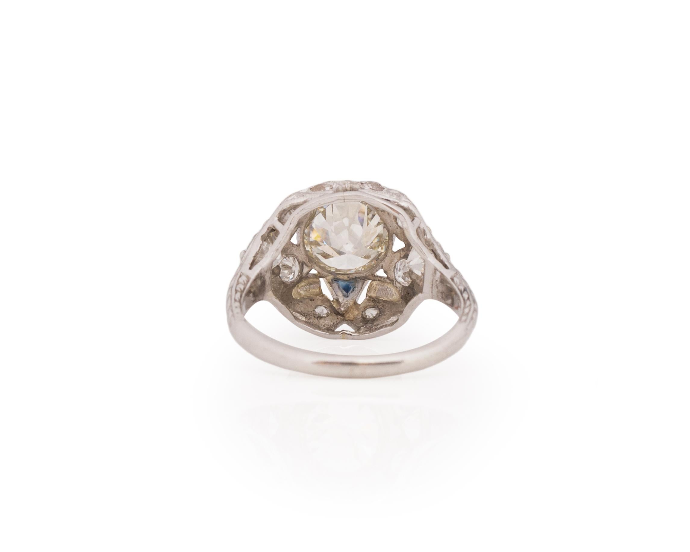 GIA Certified 1.31 Carat Art Deco Diamond Platinum Engagement Ring In Good Condition For Sale In Atlanta, GA