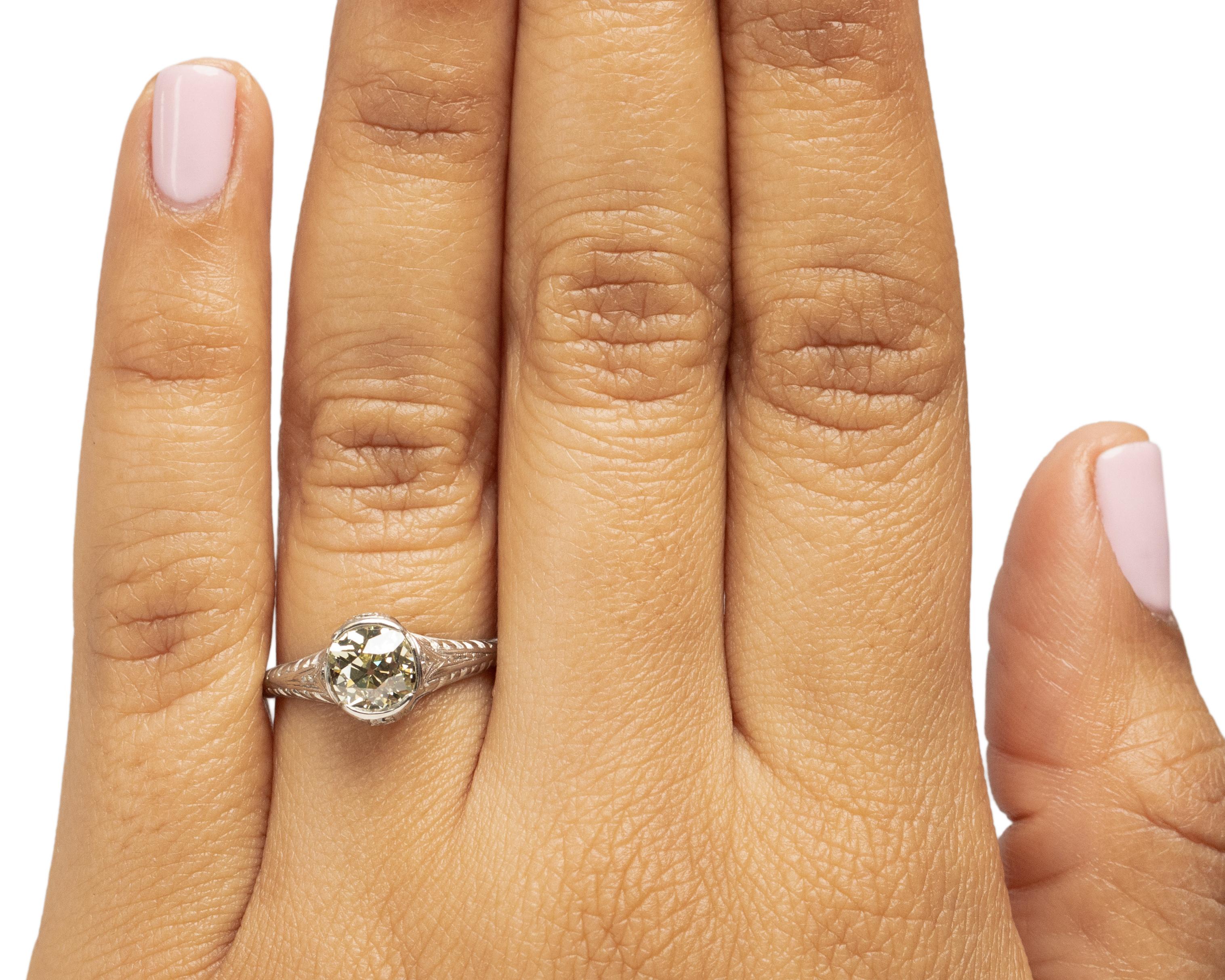 GIA Certified 1.31 Carat Art Deco Diamond Platinum Engagement Ring For Sale 1