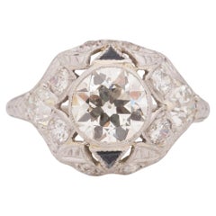 Bague de fiançailles Art déco en platine avec diamant de 1,31 carat certifié par le GIA