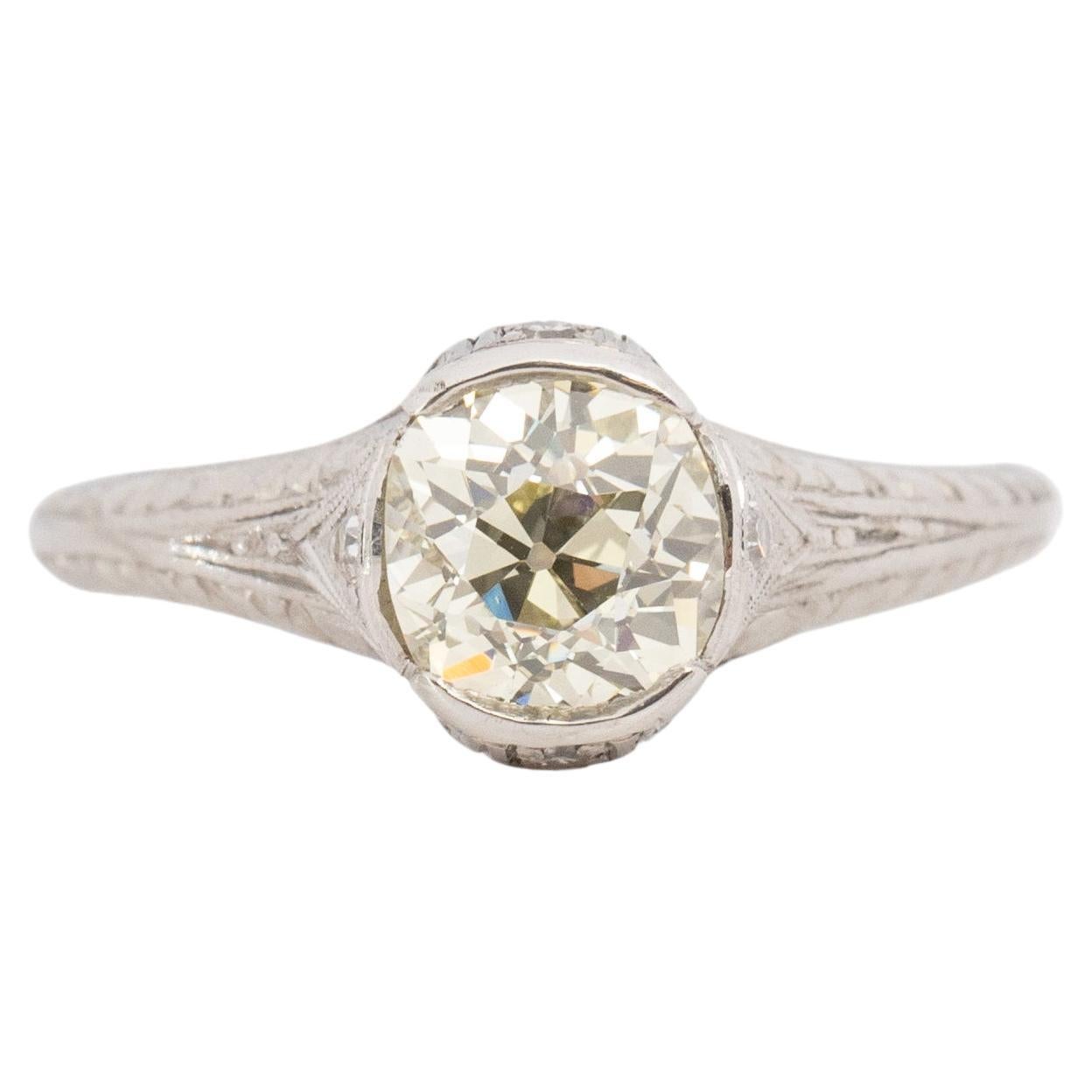 GIA-zertifizierter Platin-Verlobungsring mit 1.31 Karat Art Deco-Diamant im Angebot