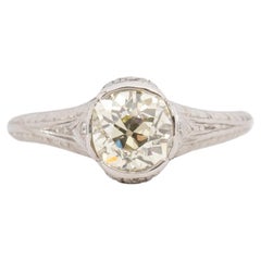 Bague de fiançailles en platine avec diamant Art Déco de 1.31 carat certifié par le GIA