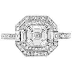 GIA Certified 1.31 Carat Asscher Cut Halo Diamond Platinum Engagement Ring