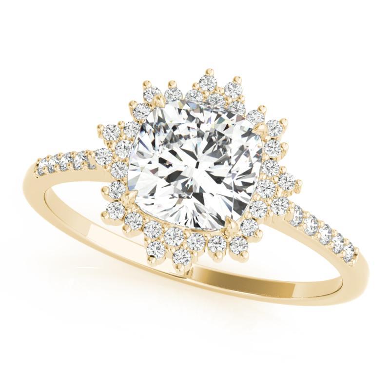 Taglio cuscino GIA Certified 1,31 Carat Cushion Flower Cluster Anello con diamanti in oro giallo 18K in vendita