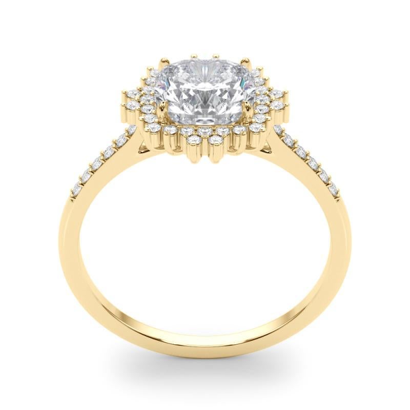 Donna GIA Certified 1,31 Carat Cushion Flower Cluster Anello con diamanti in oro giallo 18K in vendita