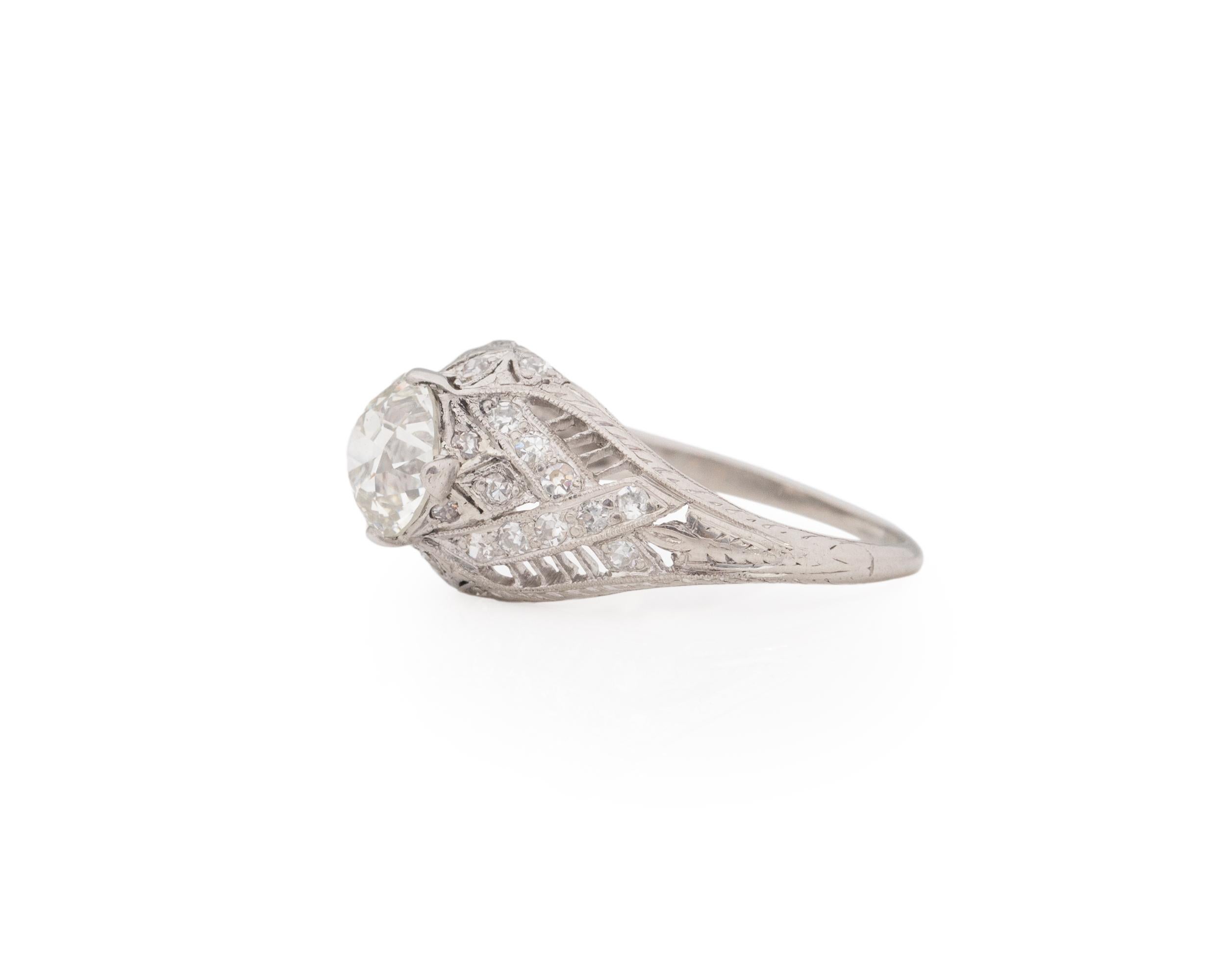 Art déco Bague de fiançailles en platine avec diamants de 1,31 carat certifiés GIA  en vente