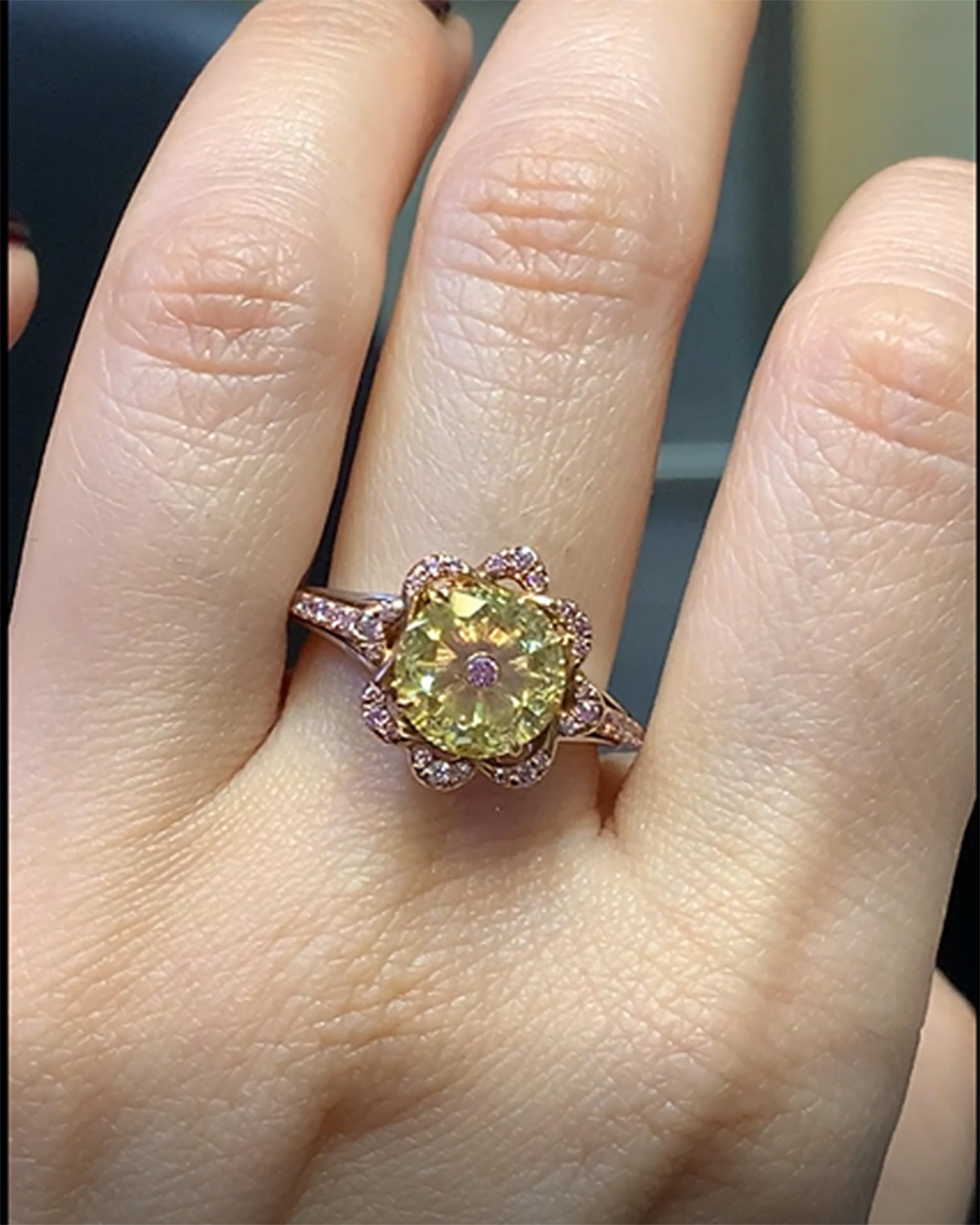 Round Cut GIA Certified 1.31 Carat Fancy Yellow Diamond Cocktail Ring For Sale