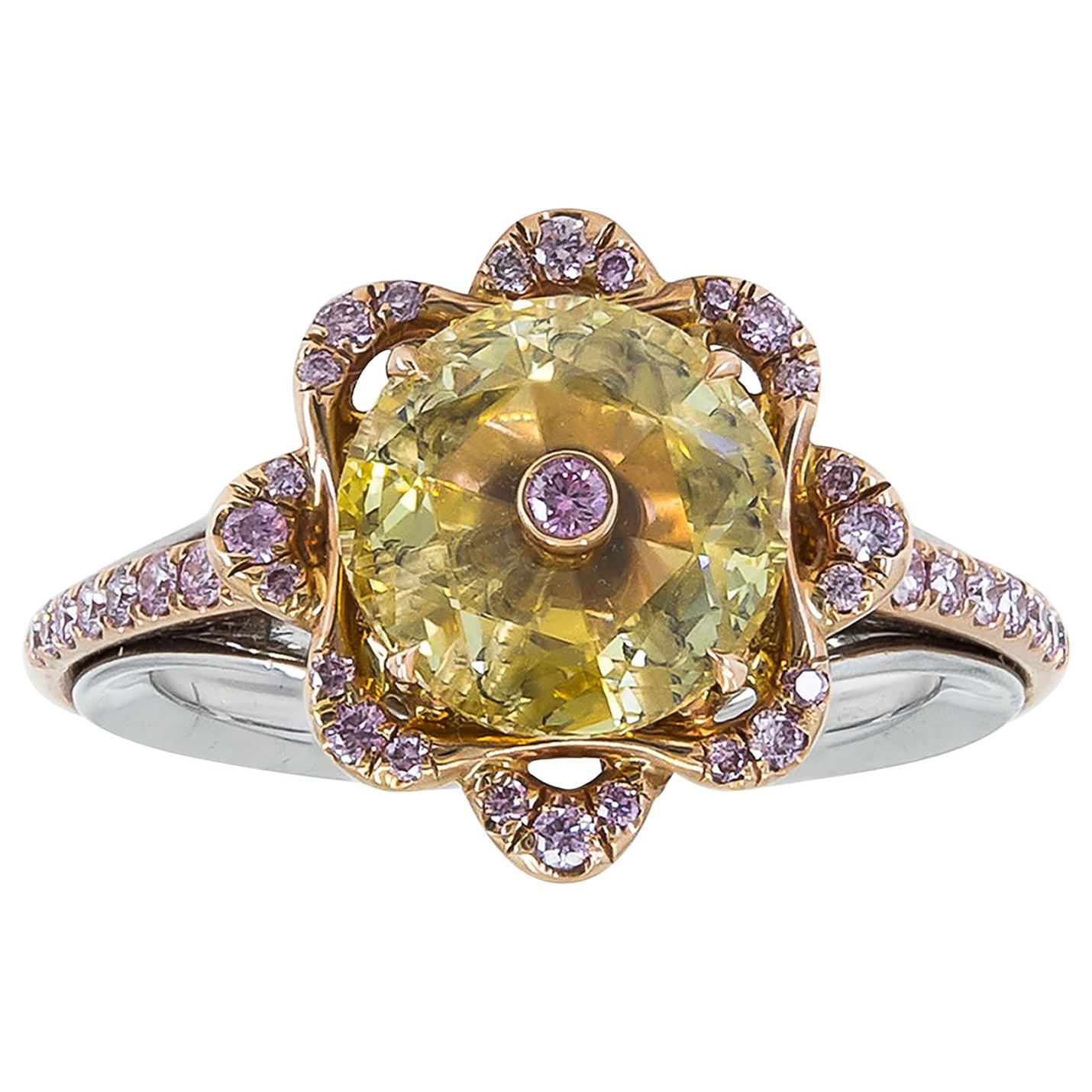 Bague cocktail en diamant jaune fantaisie de 1,31 carat certifié par le GIA