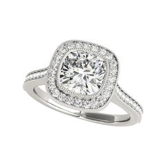 Bague en platine avec diamant certifié GIA 1.31 carat Halo Cushion Cathedral Milgrain