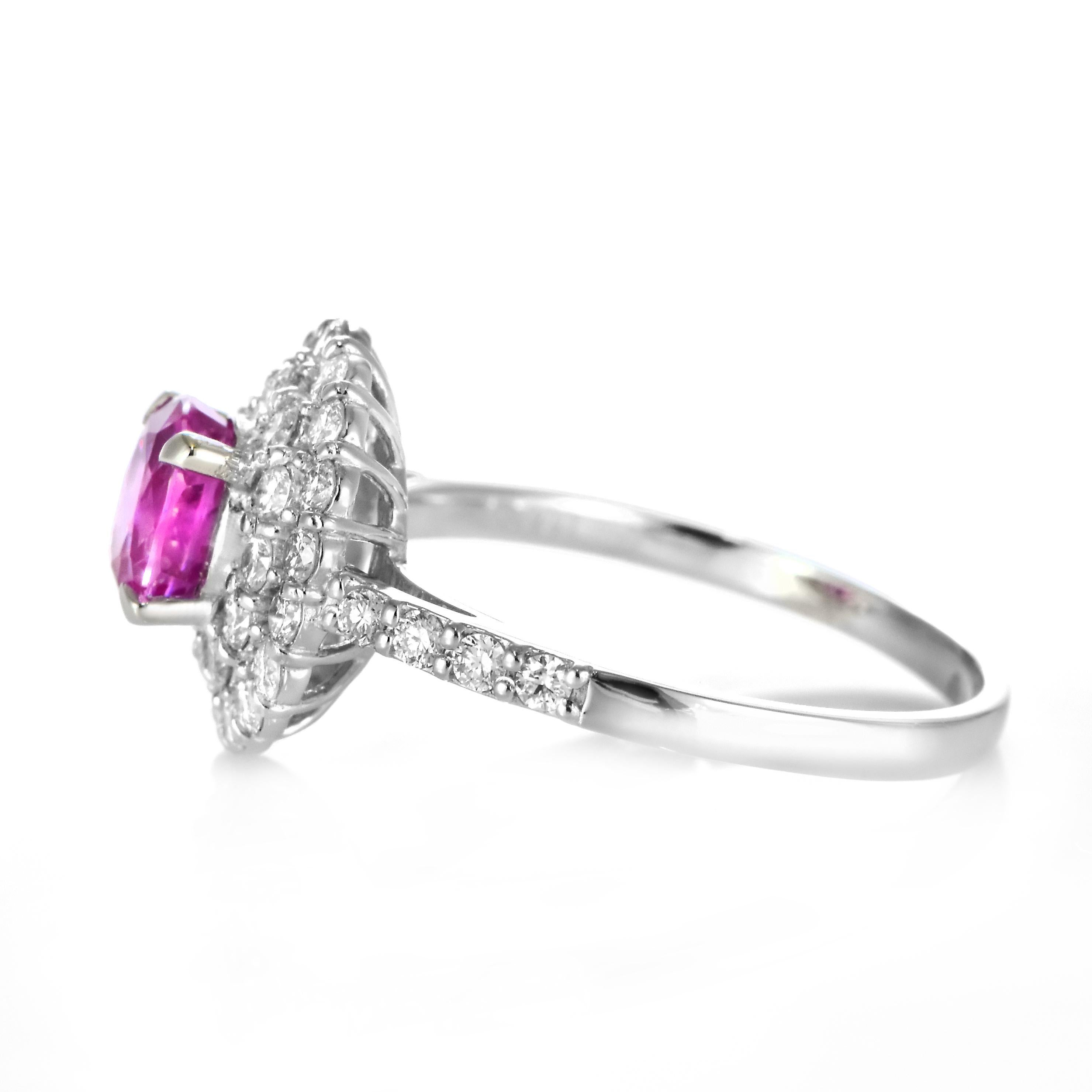 Anillo de zafiro rosa natural sin calor certificado por GIA de 1,31 quilates hecho en platino en venta 4