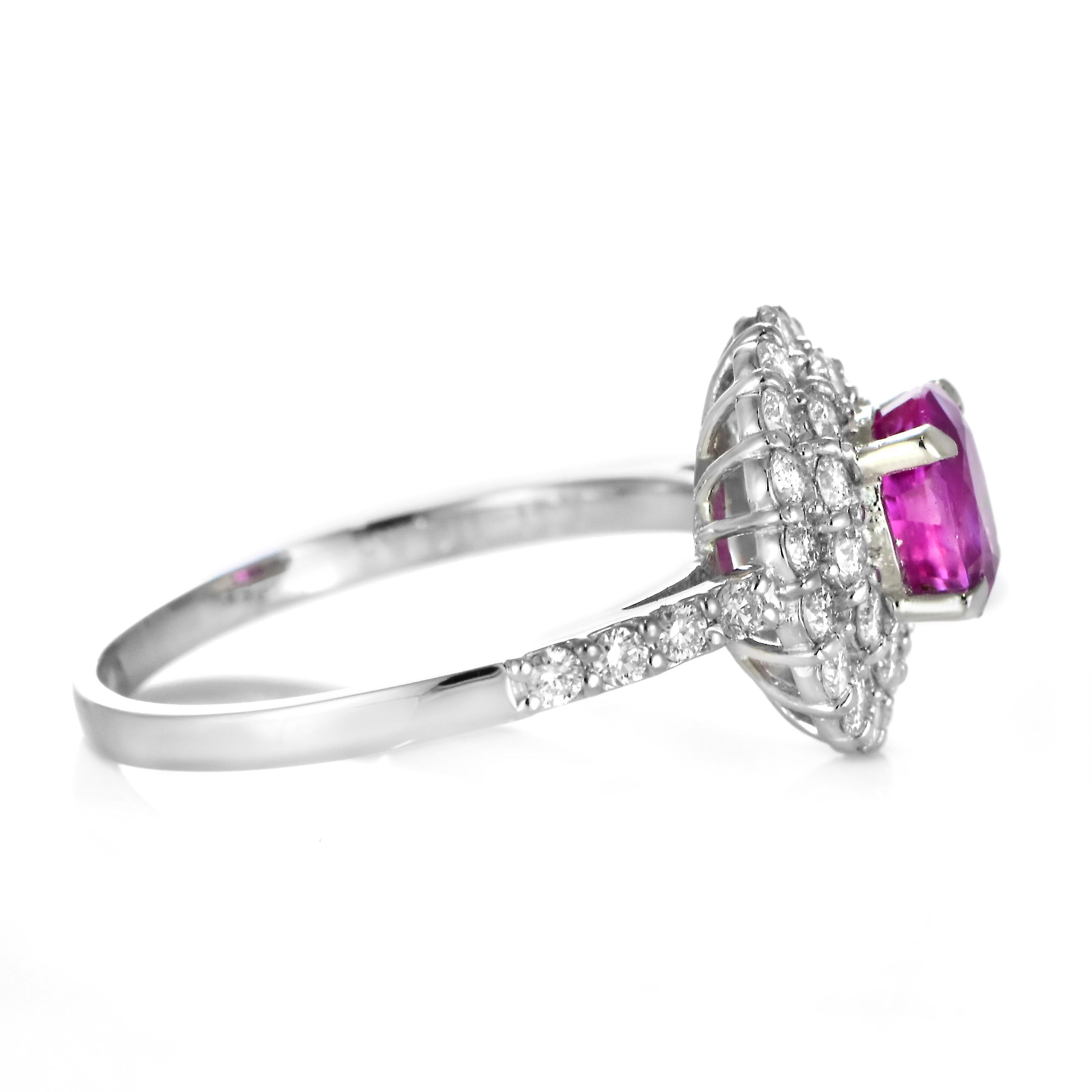 Anillo de zafiro rosa natural sin calor certificado por GIA de 1,31 quilates hecho en platino en venta 5