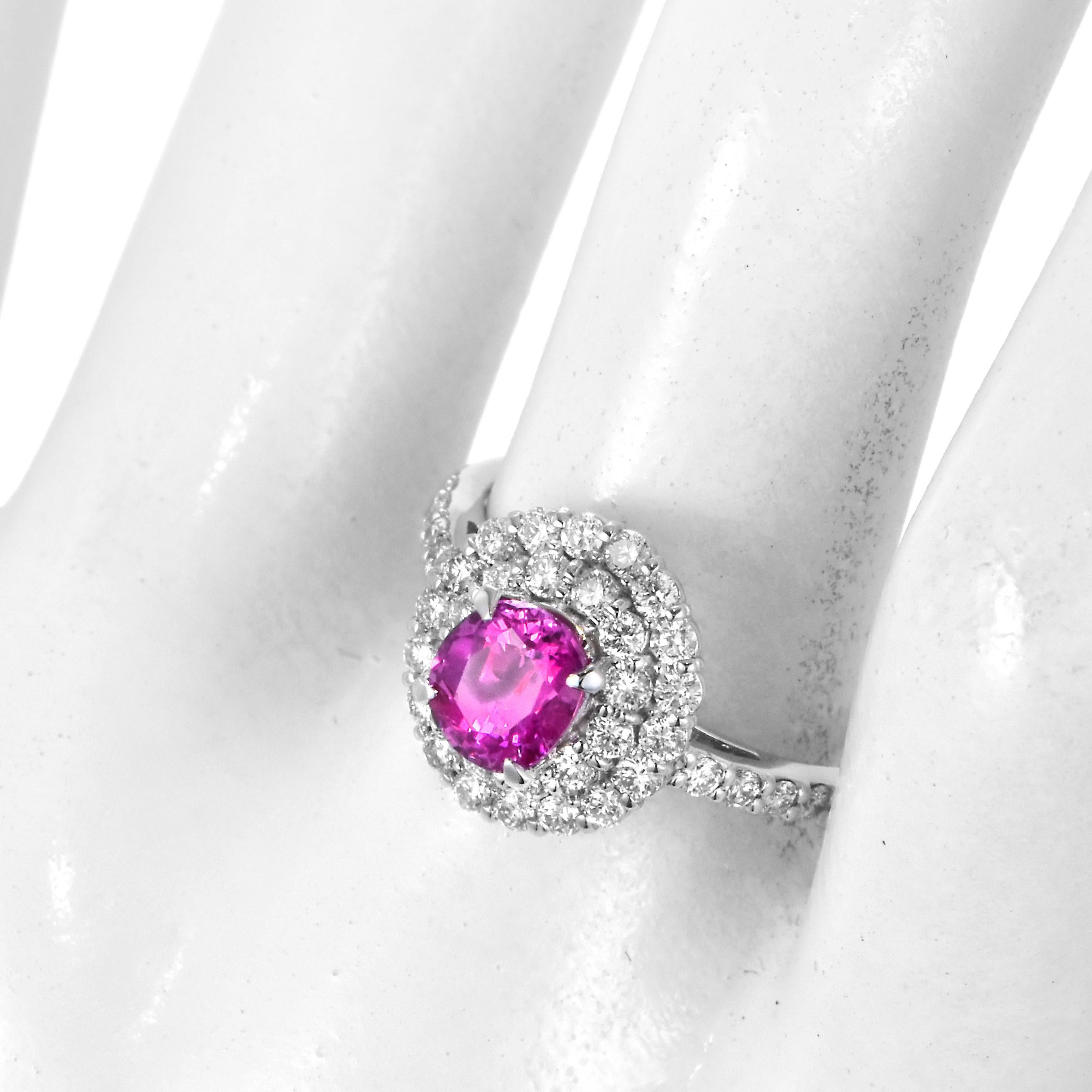 Anillo de zafiro rosa natural sin calor certificado por GIA de 1,31 quilates hecho en platino en venta 6