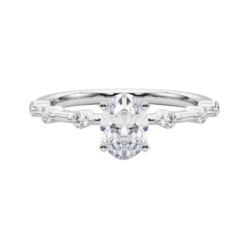 Anello di diamanti con gambo di bambù e diamante ovale da 1.31 carati certificato GIA